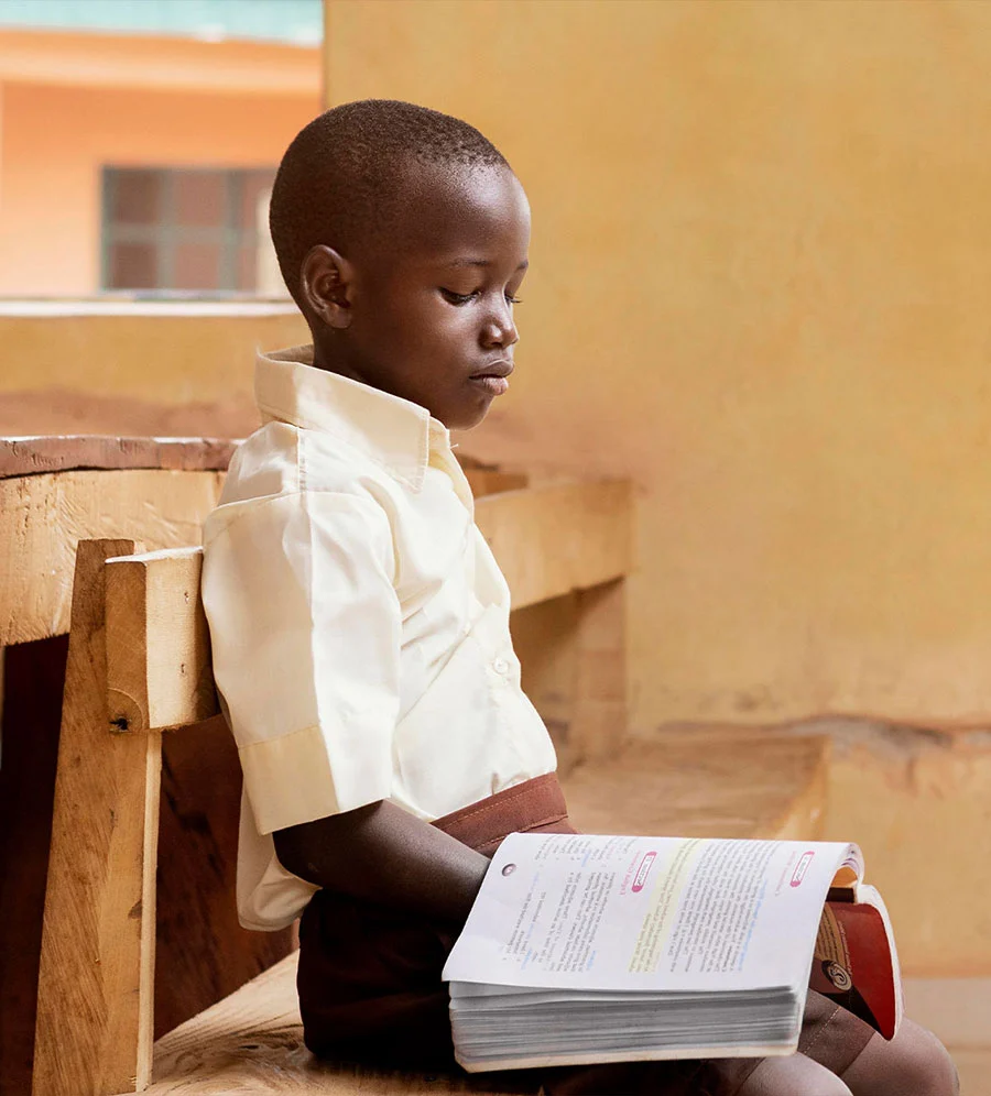 A young boy reading